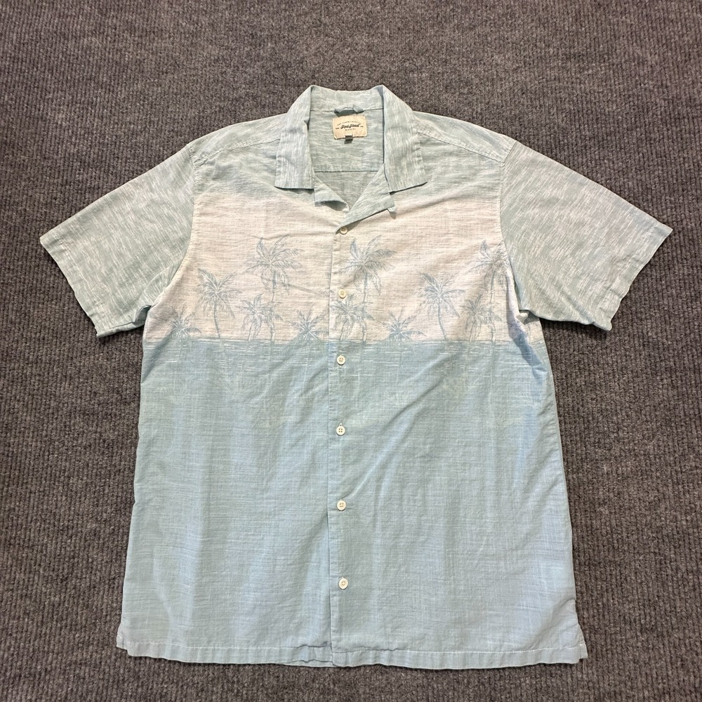 Red Head Brand Co. Mens Button Up Shirt XL Blue White Palm Trees Short Sleeve